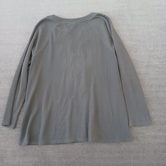 J Jill Top Women L Green Thermal Waffle Embroidery Minimal‎ V Neck Casual - Picture 2 of 9